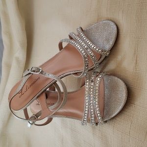 L. Lorraine Sparkly, Rhinestone Women's Strappy 1 1/2" Heel Evening Shoe, Size 9